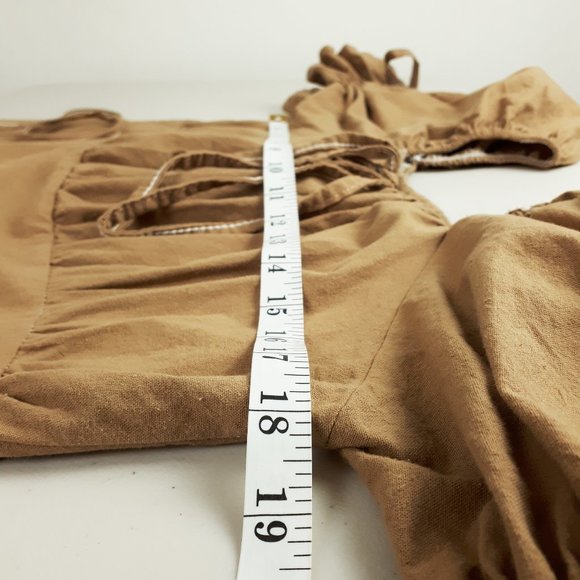 Camel Puff Sleeve Square Neck Summer Dress - Picture 6 of 13